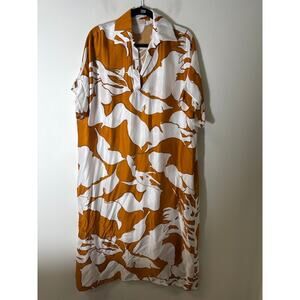 Sofia (Made in Italy) White Dark Orange Large Print Short Sleeve Kaftcan Sz L/XL